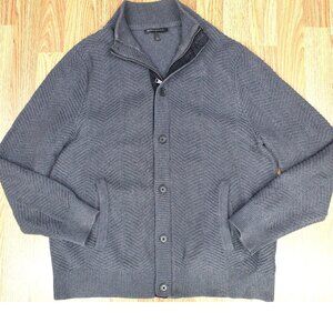 BANANA REPUBLIC Mens 100% COTTON CARDIGAN SWEATER TEXTURED GRAY Sz LARGE, L
